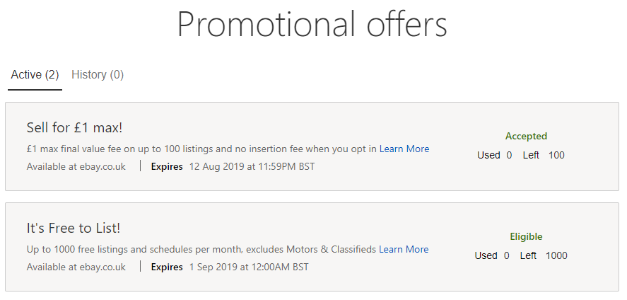 The active offer in my promotions list