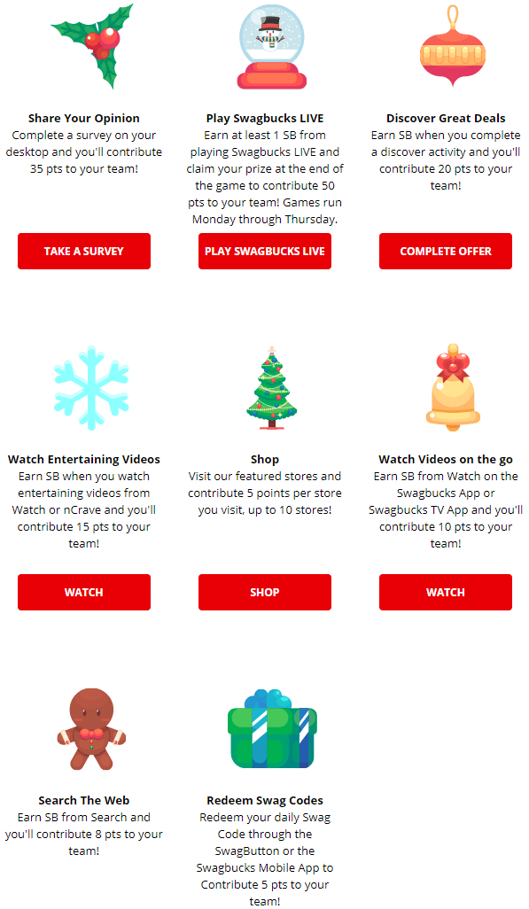 Holiday Friends Team Challenge Points