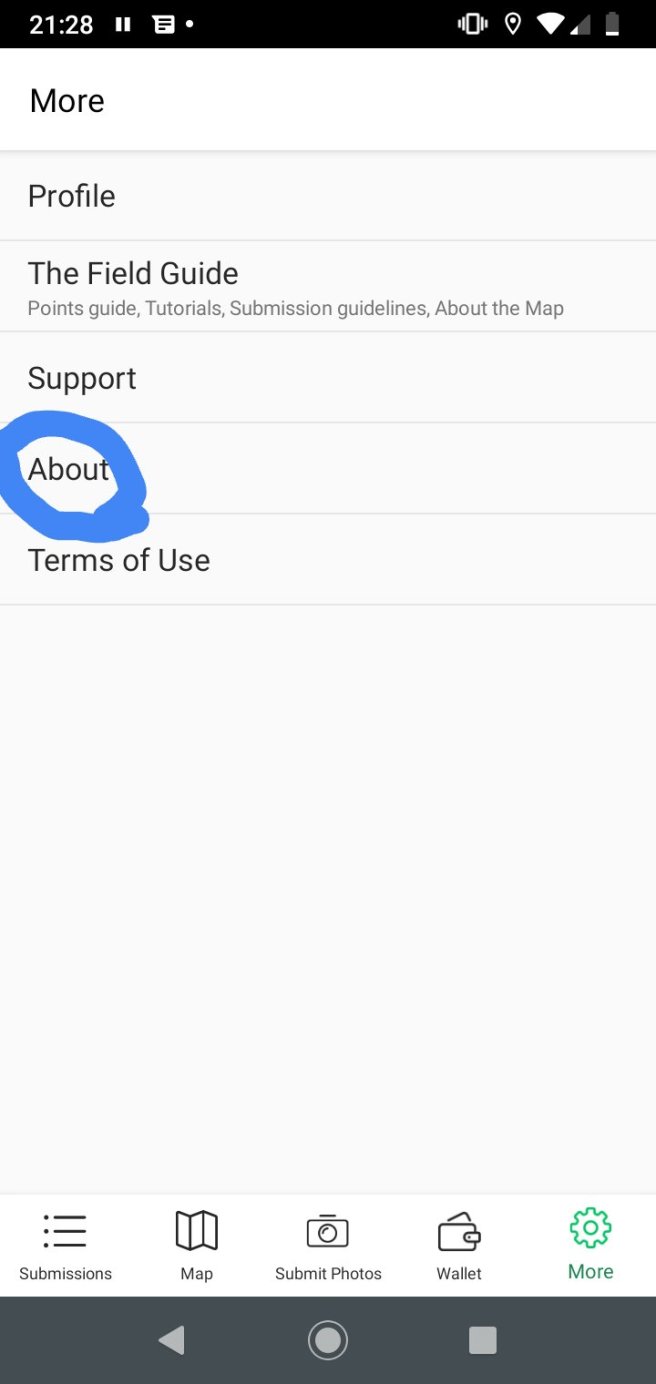 Screenshot of the About button in Job Spotter Android app