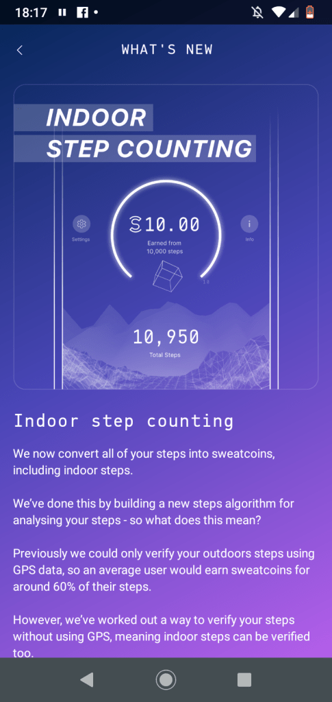 Sweatcoin Indoor Steps now counted