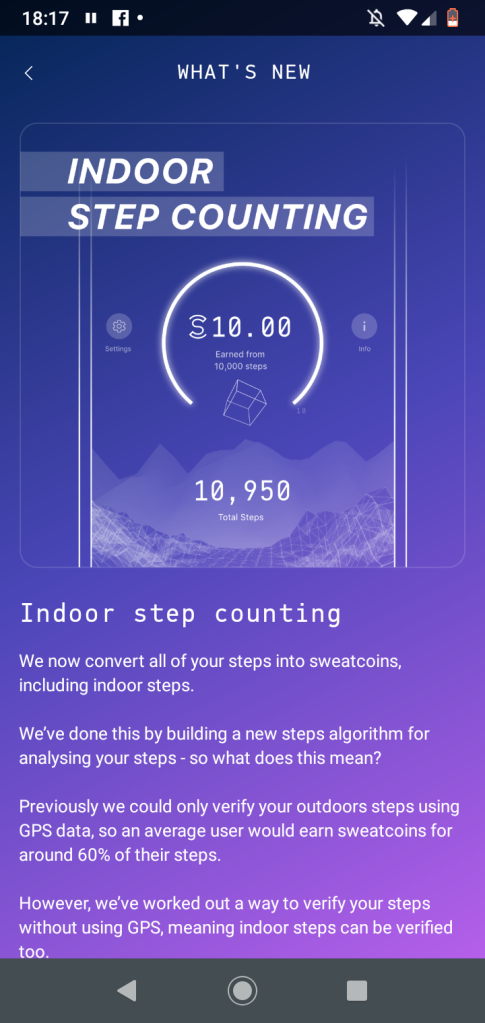 Sweatcoin Indoor Steps now counted