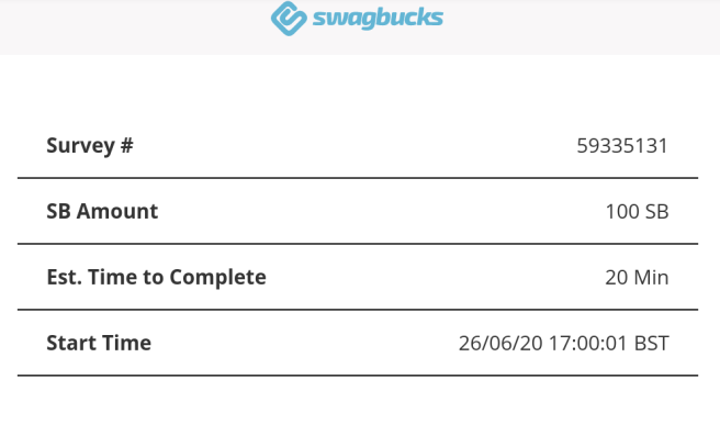 An example Userzoom survey on Swagbucks