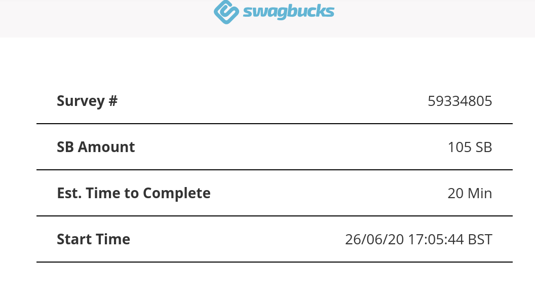 An second example Userzoom survey on Swagbucks